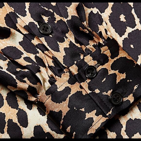 GANNI Stretch Silk Satin Leopard Wrap Dress, 4 - Picture 5 of 6